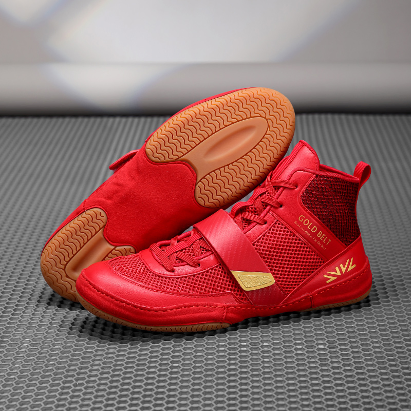 Wholesale Rubber Sole Breathable Non-Slip Professional Gym Sports Training Freestyle Combat Wrestling Boots Boxing Shoes for Men