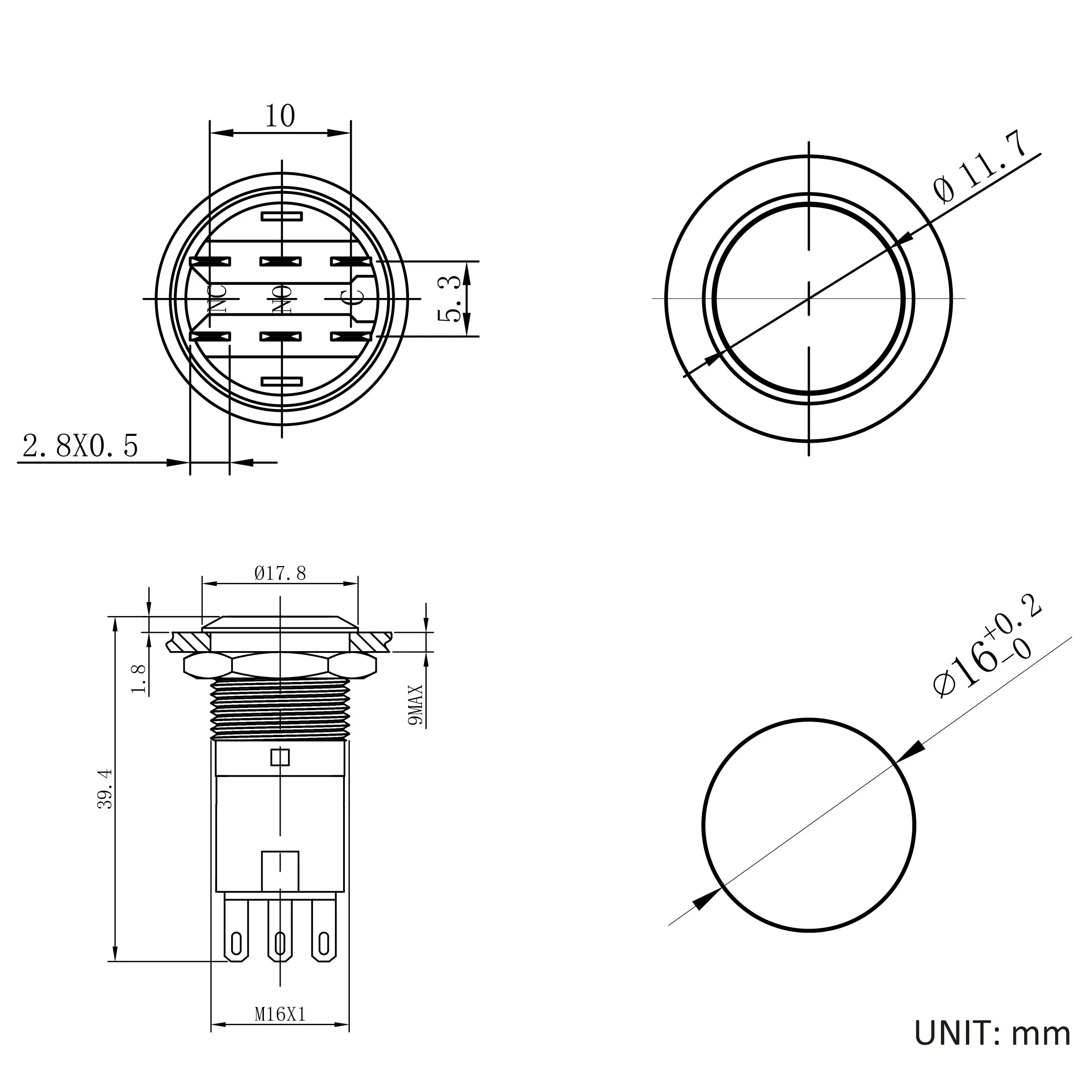 Hban 16mm Flat Head IP67 Waterproof Switch Self-Recovery Stainless Steel Push Button Switch