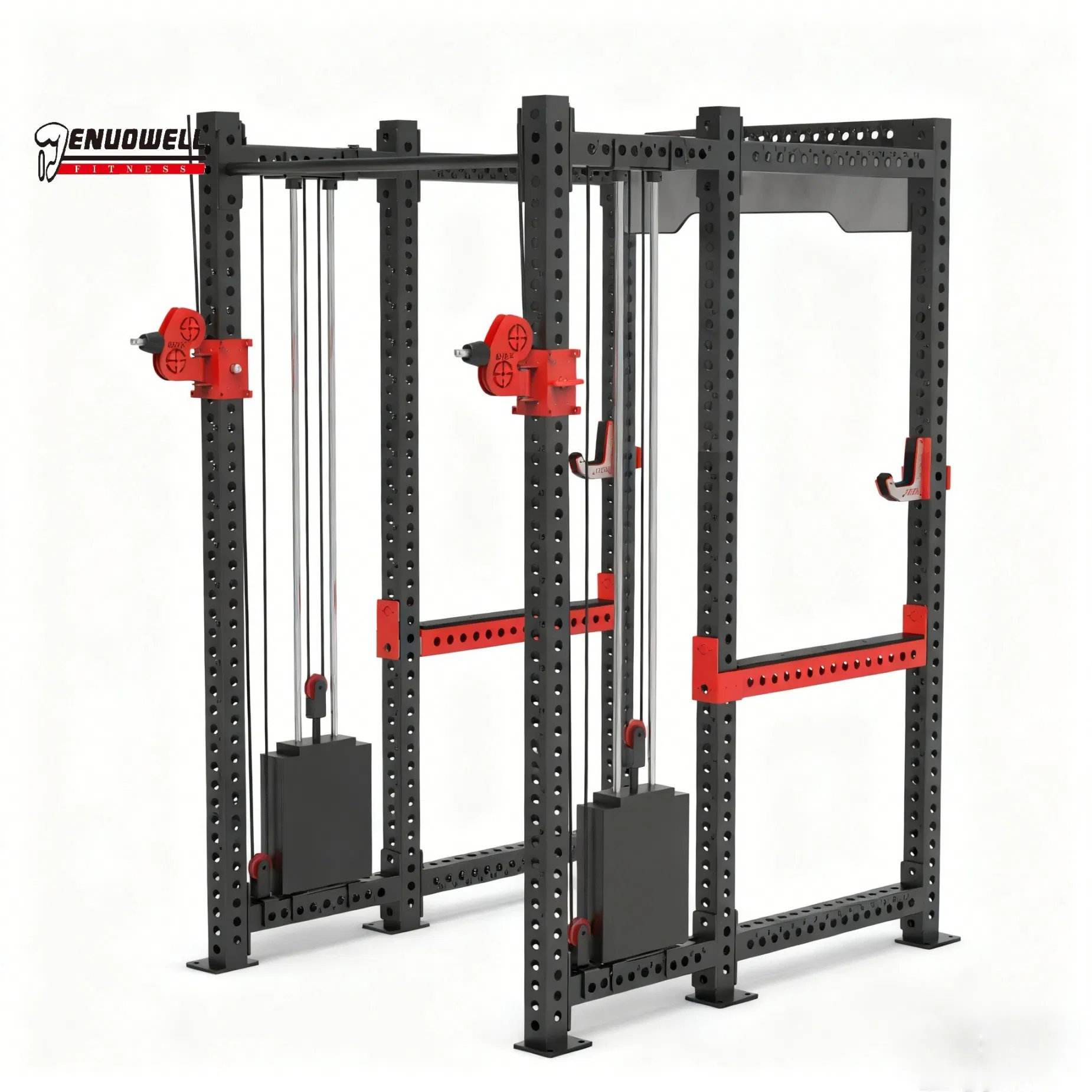 Dual Pulley Iron Functional Trainer Designed with Stainless Steel Bottom Plate Heavy Duty Hooks and Custom Weight Stack Dual Pulley Gym Fitness