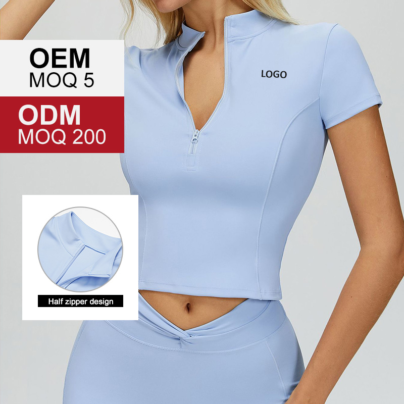 Yoga Short-Sleeved Stand-up Collar Half-Zip Tight-Fitting Sports Top for Outdoor Running and Fitness