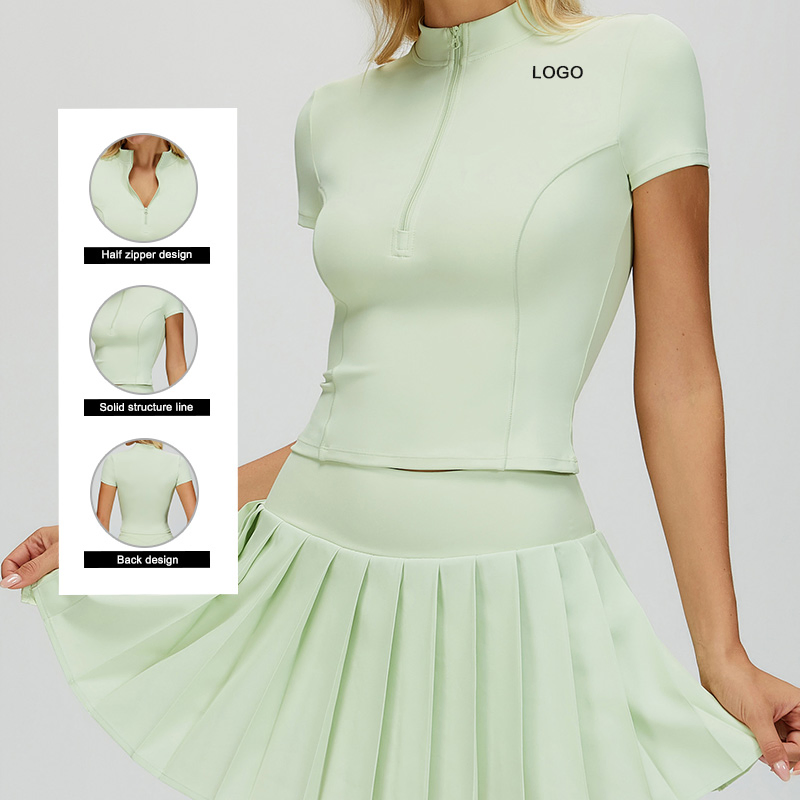 Yoga Short-Sleeved Stand-up Collar Half-Zip Tight-Fitting Sports Top for Outdoor Running and Fitness