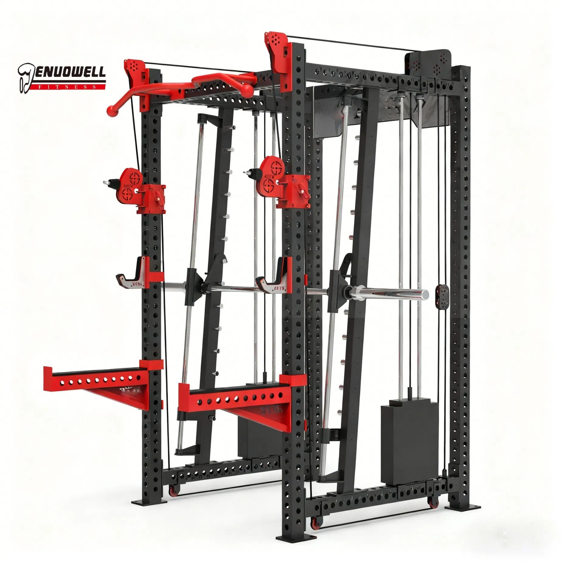 Dual Pulley Iron Functional Trainer Designed with Stainless Steel Bottom Plate Heavy Duty Hooks and Custom Weight Stack Dual Pulley Gym Fitness
