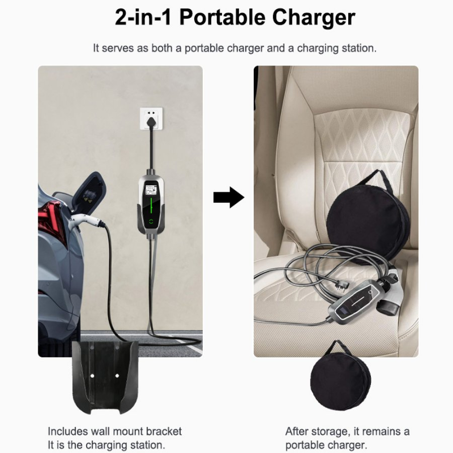 Travel Ready Portable EV Charger 3.5kw 7kw Fast Home Charging