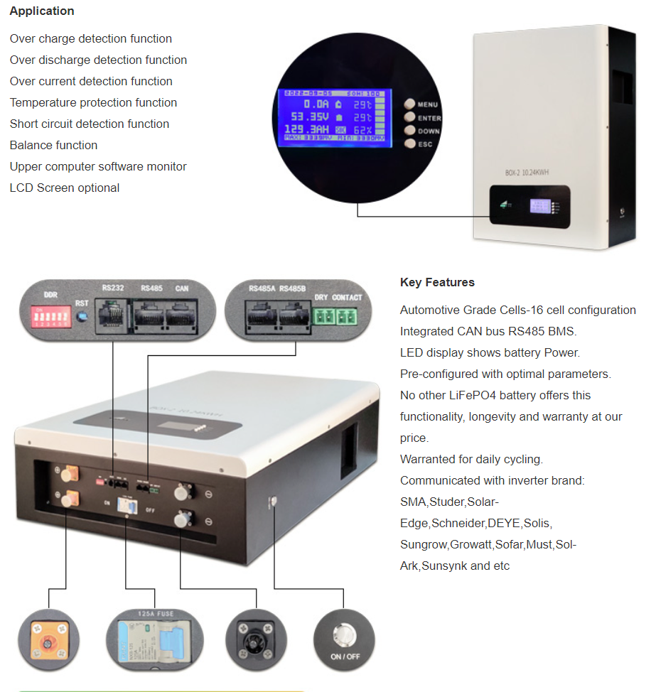 48V 100ah 200ah Solar Lithium Li-ion Battery Pack 5kwh 10kwh Wall-Mounted Energy Storage System with Prismatic LiFePO4 Cells for off-Grid Power Backup