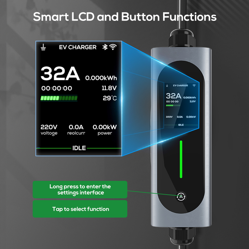 Ovrod AC Home Electric Car Charging Station Type2 Wall Plug Fast Level 2 22kw 32 AMP Portable EV Charger