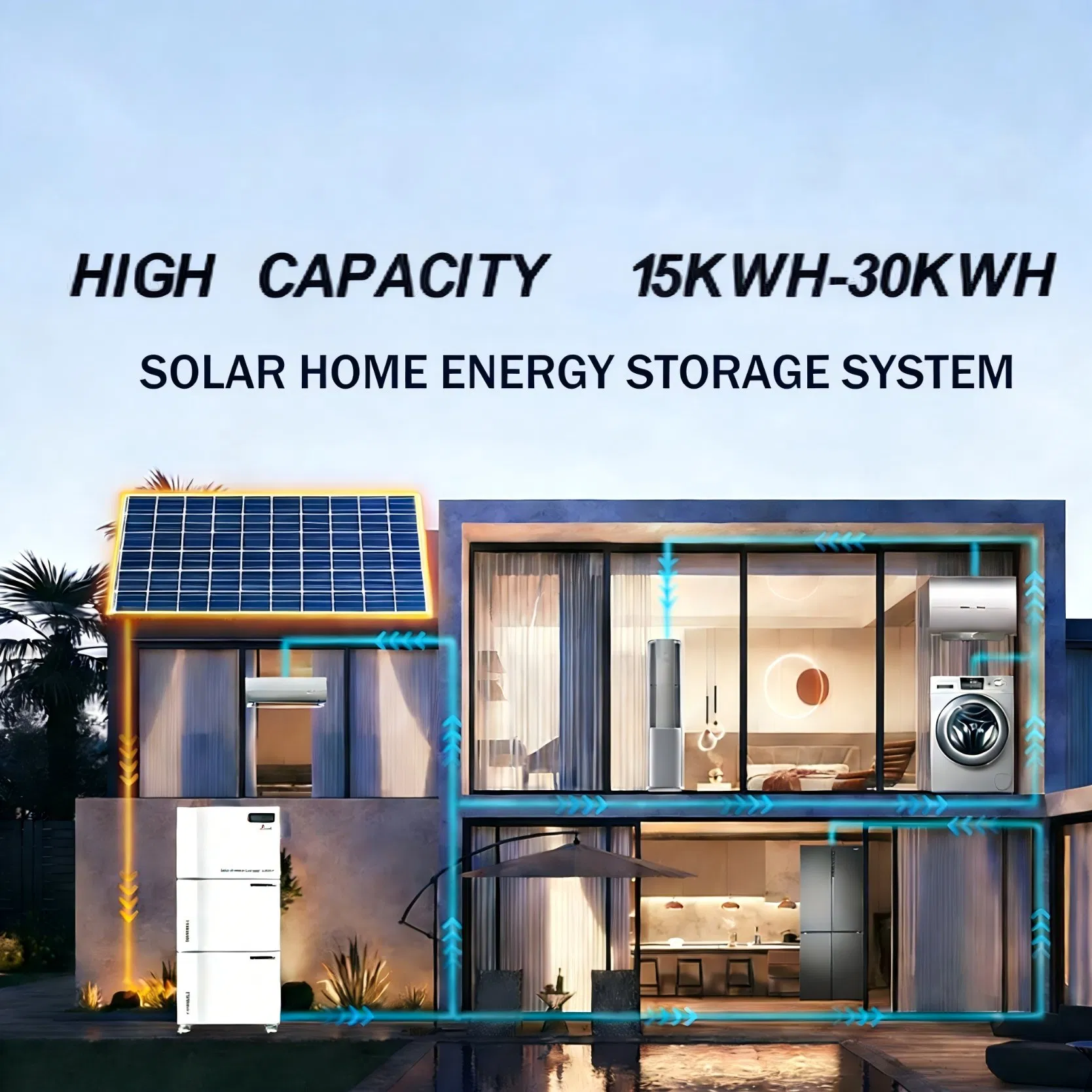 Hybrid Inverter Solar System Backup Power with 15kwh 30kwh Stackable LiFePO4 Lithium Battery for Home off Grid
