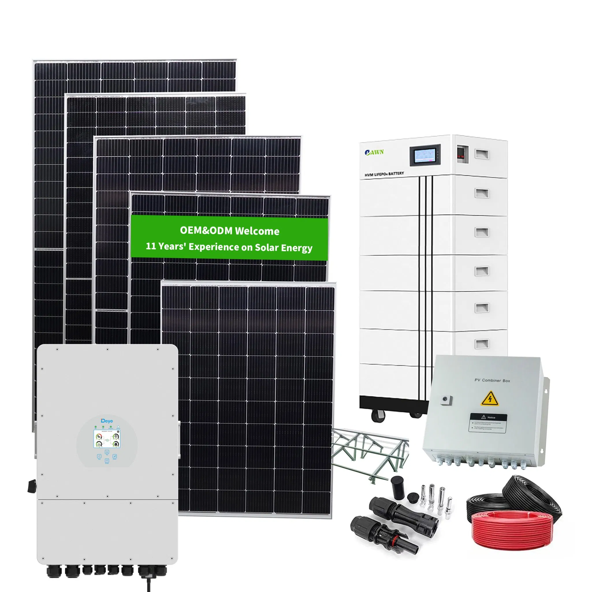 Dawn Home Roof Solar Mounting System 3kw 5kw 6kw 8kw 10kw 12kw 15kw 20kw 25kw 30kw off Grid Hybrid Solar Power System with Backup Lithium Battery