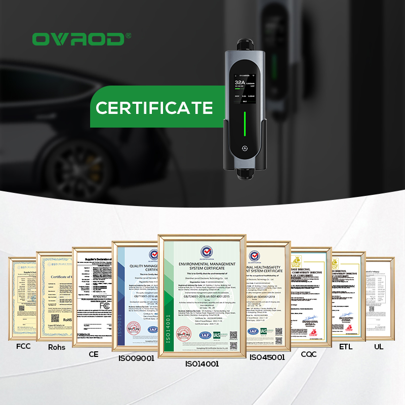 Ovrod AC Home Electric Car Charging Station Type2 Wall Plug Fast Level 2 22kw 32 AMP Portable EV Charger