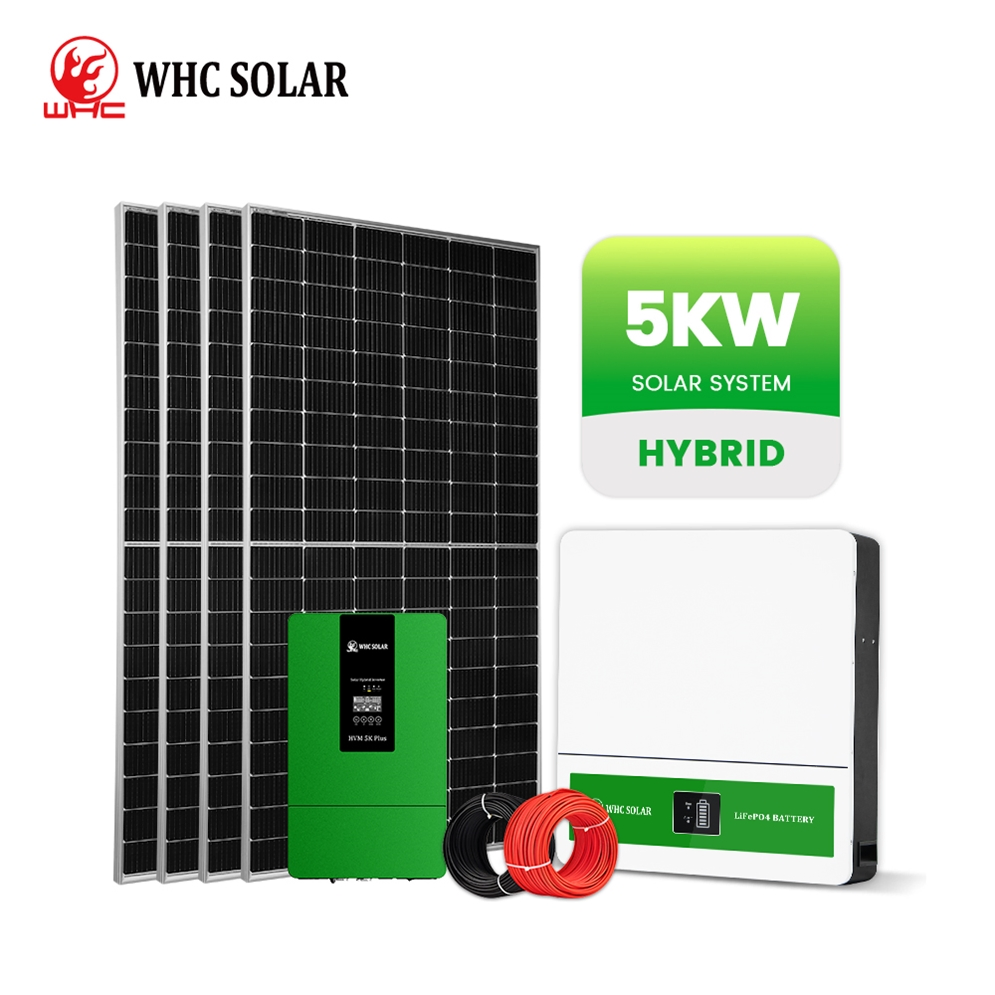 WHC 5KW 15KW 20KW Hybrid Off-Grid Solar Photovoltaic Panel Battery Backup Home Energy Storage Solar System for Residential Commercial Industry