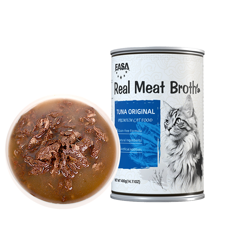 طعام رطب للقطط حساء طعام قطط طبيعي عضوي لحم حقيقي في مرق كيس 400g سمك السلمون التونة الدجاج وجبة خفيفة OEM