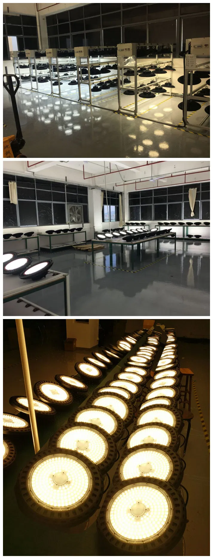 Testes de Iluminação de Armazém com Luminárias LED de Alta Baía