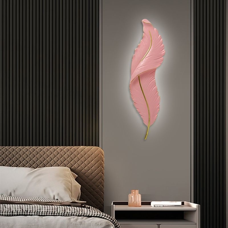Luminária de Parede Decorativa de Cabeceira Estilo Nórdico Aplique de Resina Forma de Pena Luz de Parede LED Luzes de Lavagem de Parede para Sala de Estar Quarto