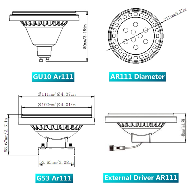 20 Ano Fábrica G53 R111 Lâmpada LED 10 Grau Holofote de Alta Potência AR111 Qr111 Es111 COB SMD PAR36 Luz Spot LED 230V Dimerização com Driver Externo Luminárias LED