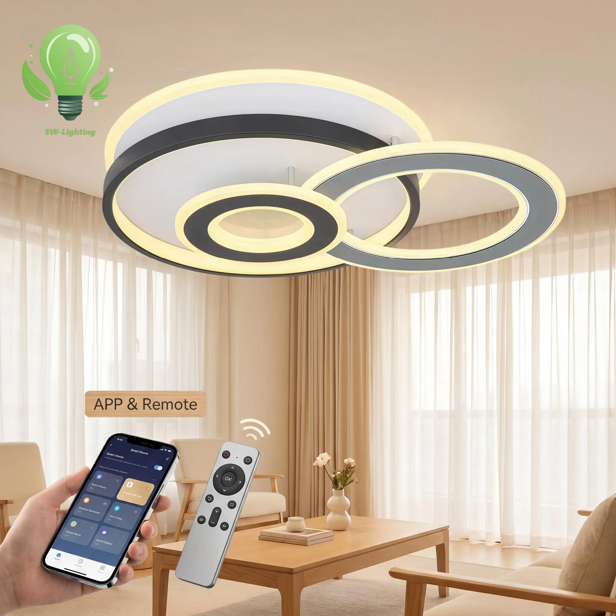 92W Inteligente 2.4G Controle Remoto WiFi APP Redondo &amp; Quadrado 3CCT Luminária de Teto Dimerizável Quarto Sala de Estar Lustre Controle de Parede Luz de Teto LED