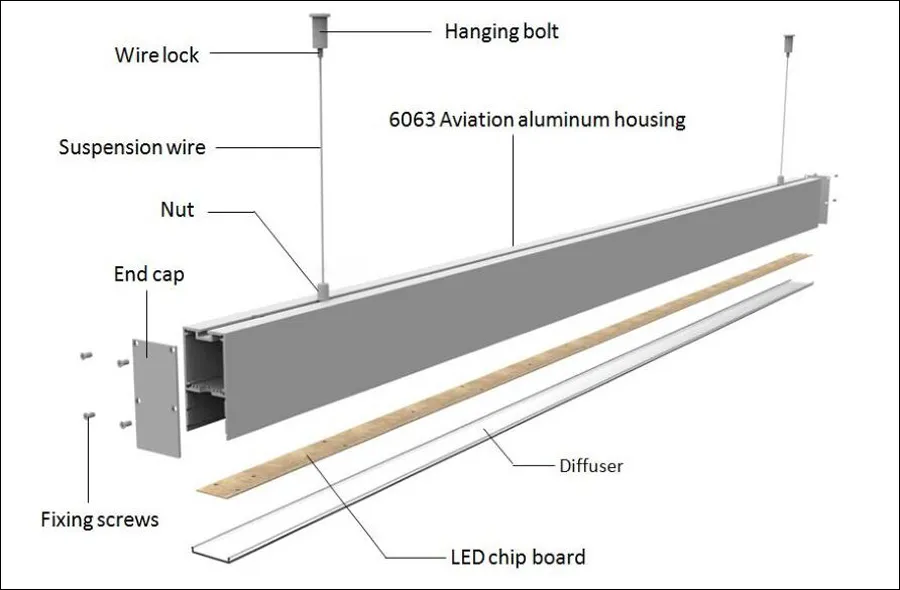 Luminária de Pendente Linear LED para Iluminação Interna