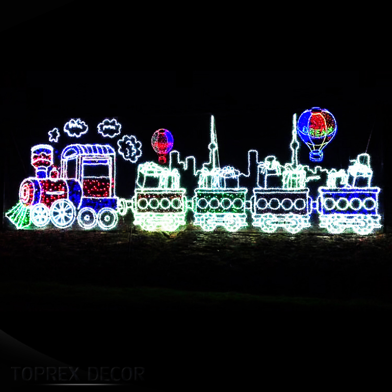 Toprex 2D Trem Decorativo com Rodas Móveis e Efeitos de LED para Iluminação de Exibições de Férias