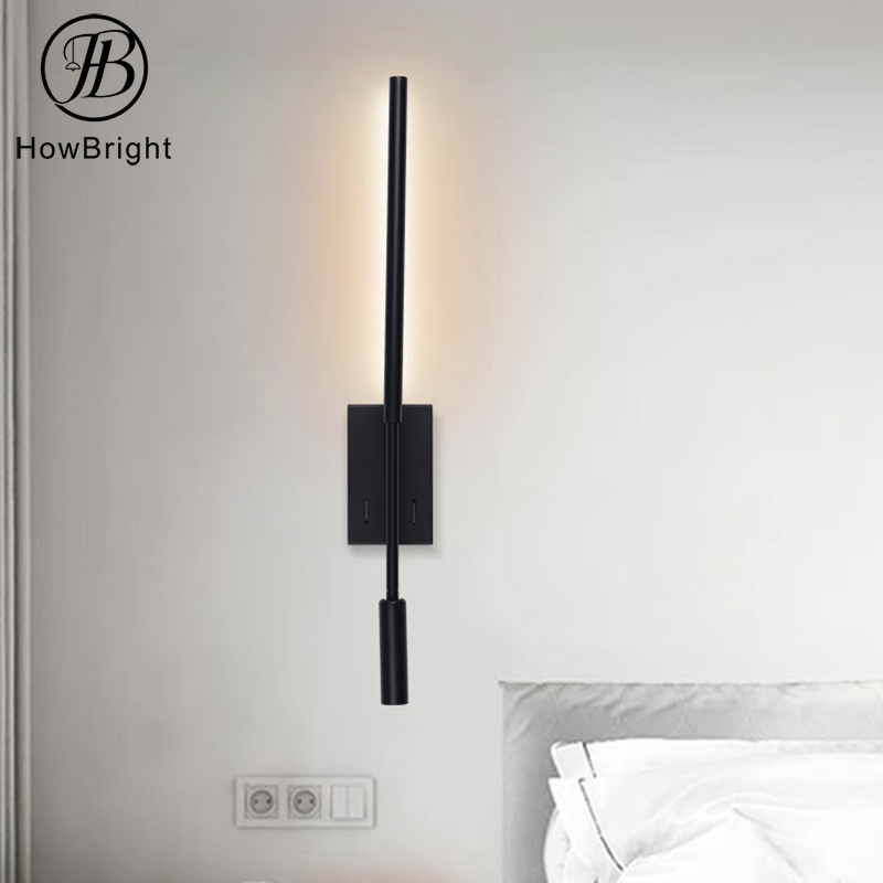 Luz de Parede LED Interna Ajustável para Canto de Cama Montada na Parede 6W Lâmpada Preta Branca com Interruptor para Leitura