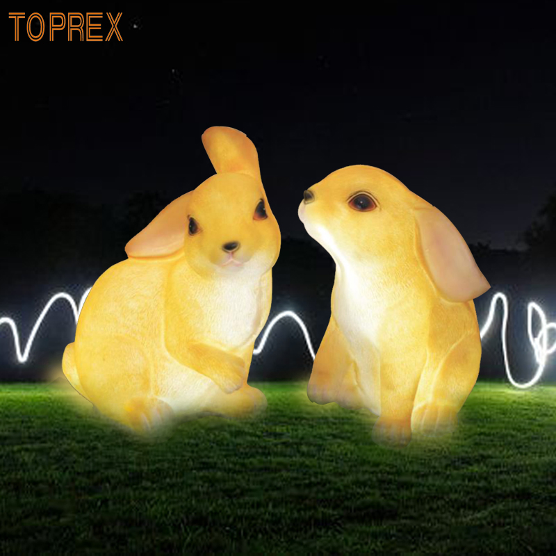 Escultura de Coelho em Resina Toprex com Luz LED, Ornamento Decorativo com Tema de Páscoa