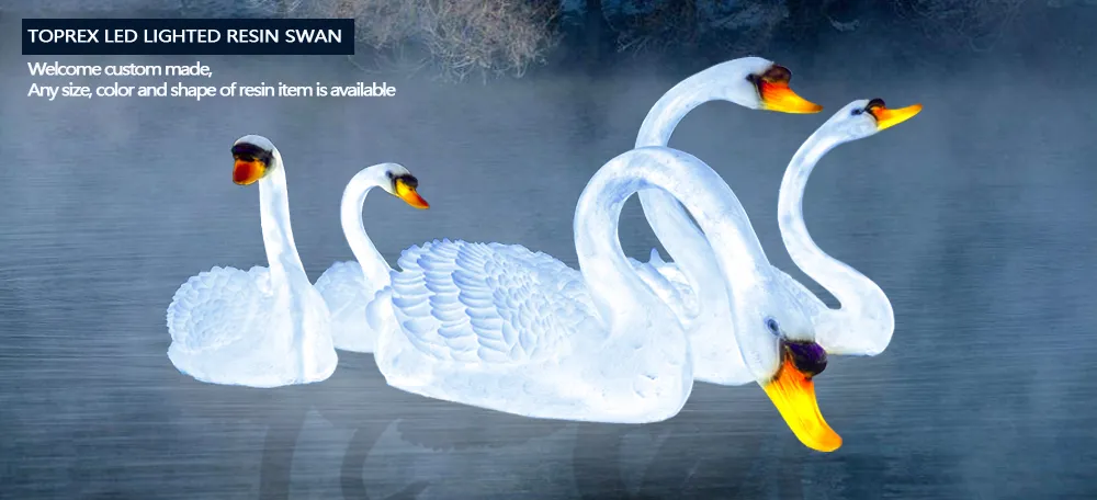 Tamanho e Detalhes da Lâmpada de Cisne de Resina Feita à Mão Luz Decorativa