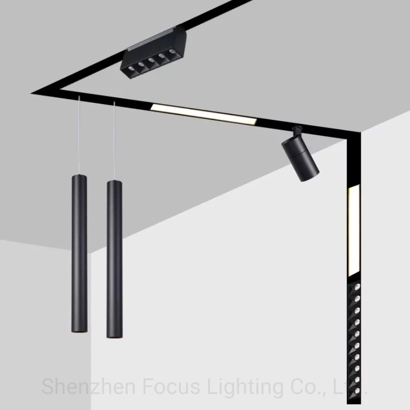 DC48V Luzes Magnéticas de Trilho Magnético Linear de Alumínio para Teto Recessado Suspenso Criativo 0.5m 1m 2m 3m Luzes LED Magnéticas de Trilho Iluminação Industrial
