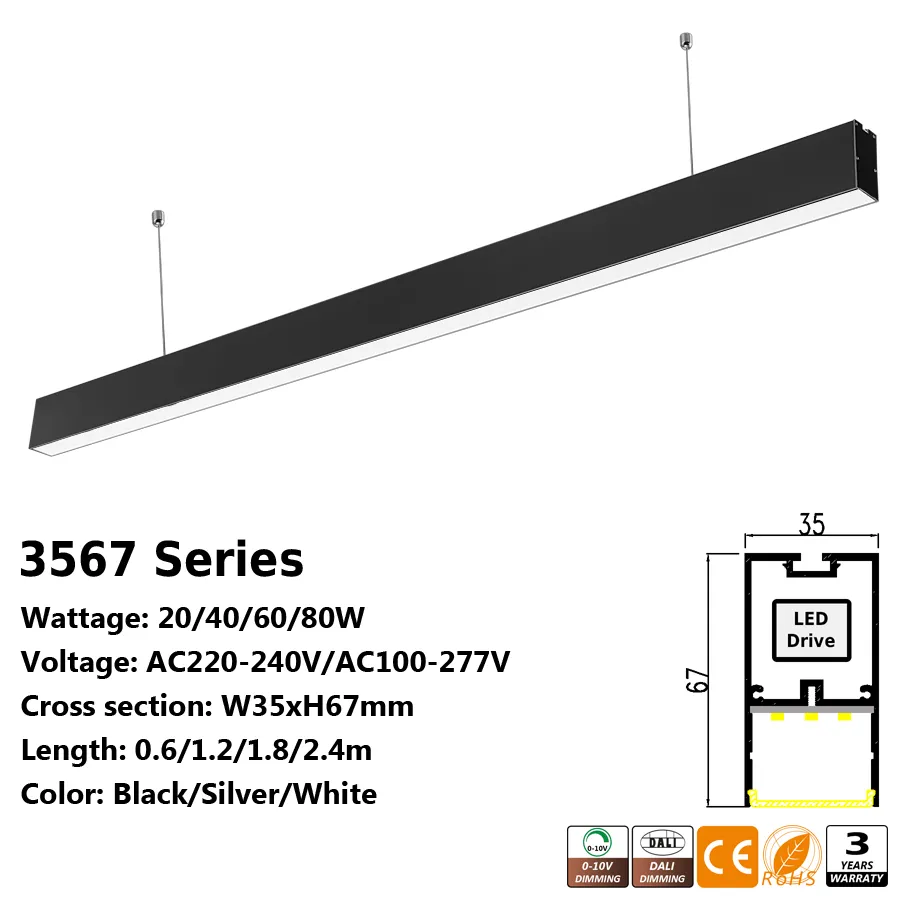 Luminária de Pendente Linear LED para Iluminação Interna