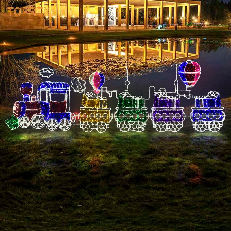 Toprex 2D Trem Decorativo com Rodas Móveis e Efeitos de LED para Iluminação de Exibições de Férias