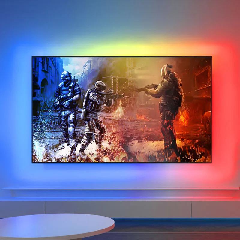 Fita de LED ambiente inteligente autoadesiva RGBIC de várias cores com sincronização de cor para TV, controle remoto e aplicativo, compatível com Alexa e Google