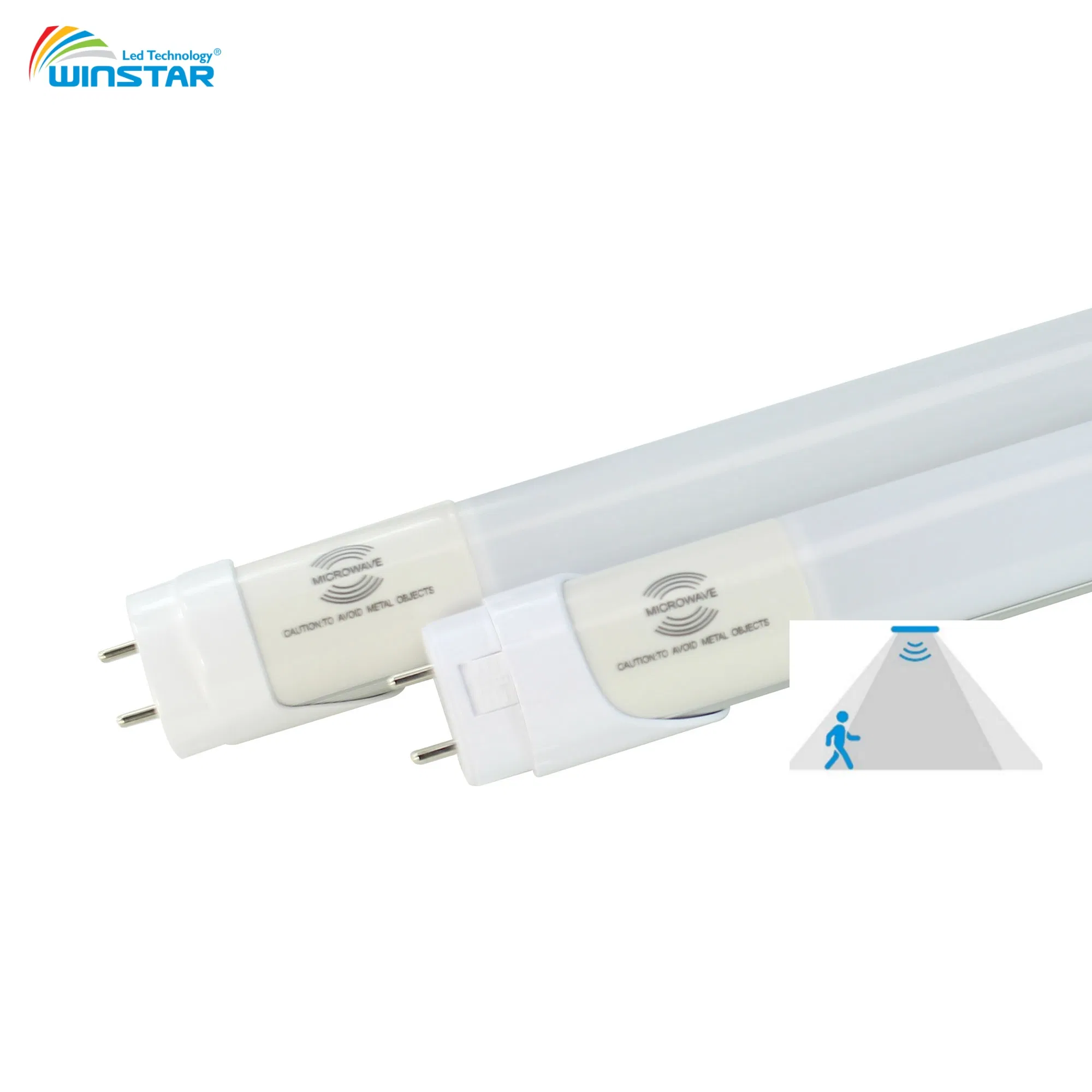 Tubo LED inteligente T8 com sensor de radar de micro-ondas 5.8GHz 360 grau de detecção para iluminação de corredor, escada e armazém, substituição energeticamente eficiente para fluorescente