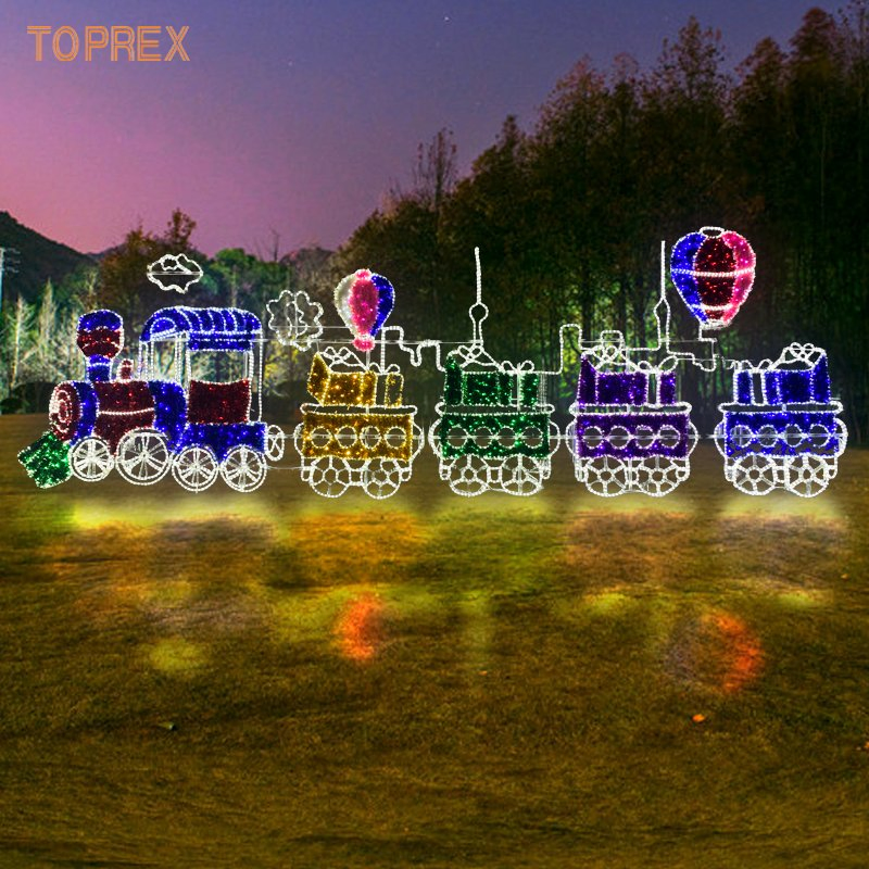 Toprex 2D Trem Decorativo com Rodas Móveis e Efeitos de LED para Iluminação de Exibições de Férias