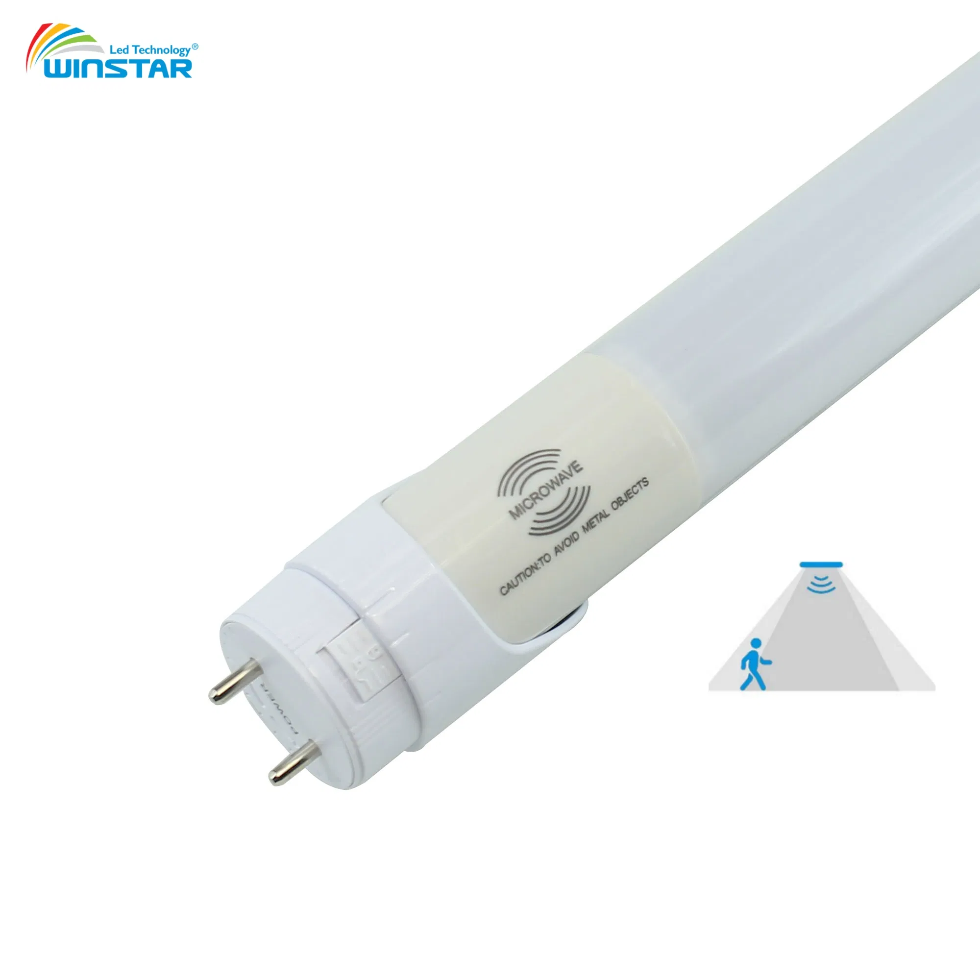 Tubo LED inteligente T8 com sensor de radar de micro-ondas 5.8GHz 360 grau de detecção para iluminação de corredor, escada e armazém, substituição energeticamente eficiente para fluorescente