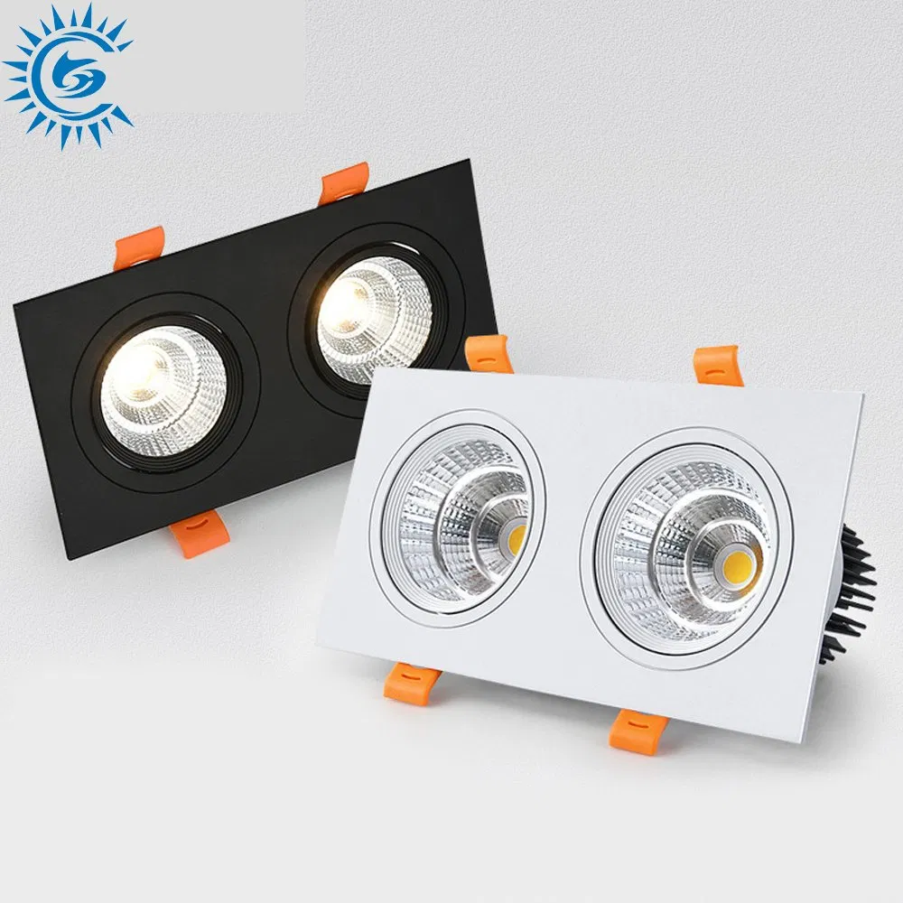 3W 5W 7W 10W 12W 15W 18W 25W 30W IP65 Holofotes LED COB de Cabeça Dupla em Forma de Quadrado para Teto Recessado
