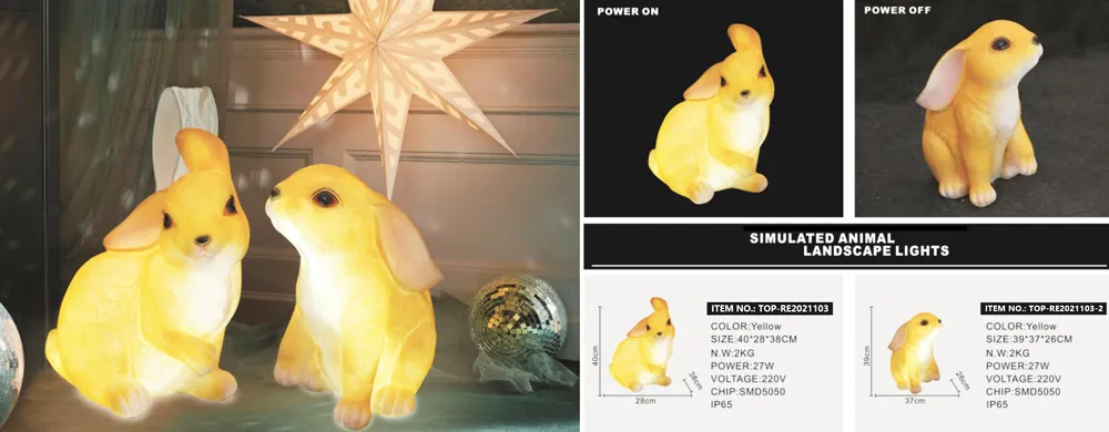 Escultura de Coelho em Resina com Luz LED