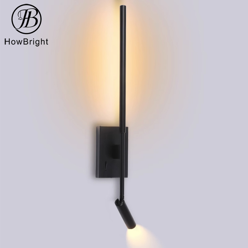 Luz de Parede LED Interna Ajustável para Canto de Cama Montada na Parede 6W Lâmpada Preta Branca com Interruptor para Leitura