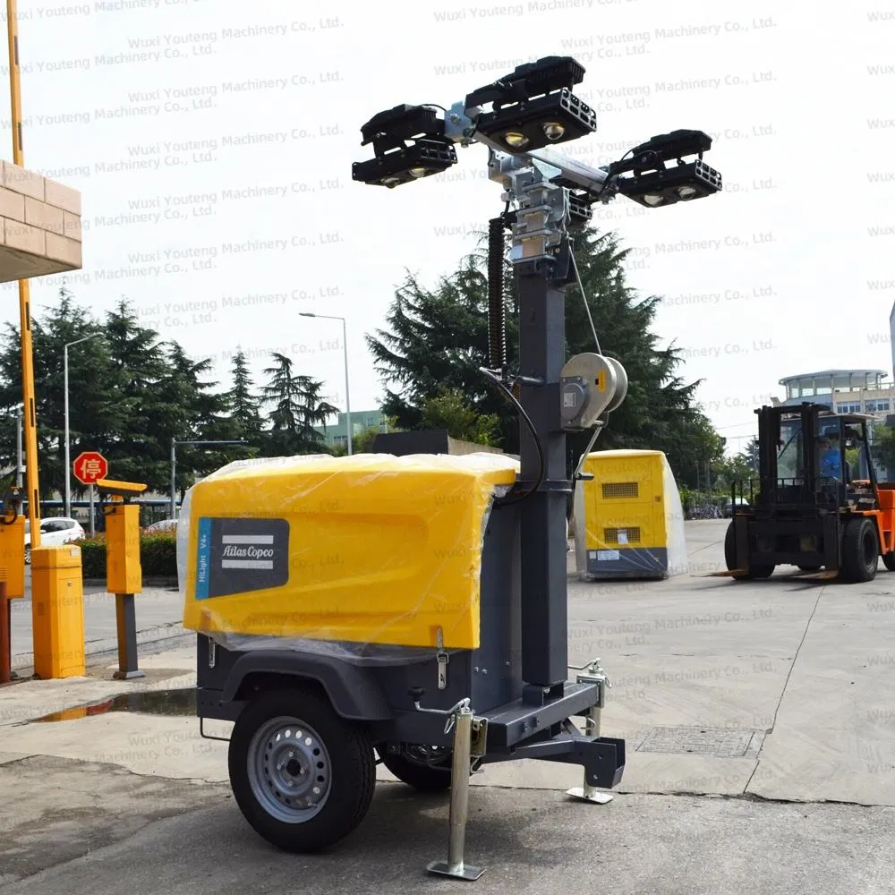 Torres de Luz de Mastros Portáteis a Diesel LED para Exterior Atlas Copco Hilight V4+