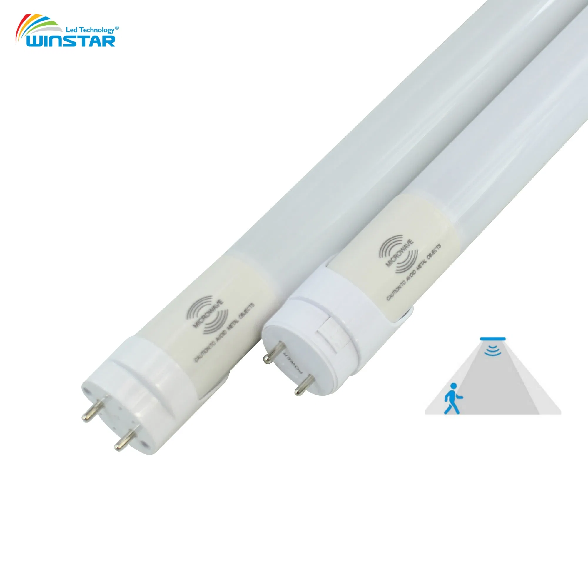 Tubo LED inteligente T8 com sensor de radar de micro-ondas 5.8GHz 360 grau de detecção para iluminação de corredor, escada e armazém, substituição energeticamente eficiente para fluorescente