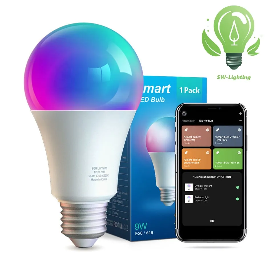 Lâmpada Inteligente RGB de Alta Potência com Economia de Energia Iluminação de Emergência Interior Bluetooth 85-265V Dob WiFi Interno Tuya Controle Remoto IC Luz Regulável E27 B22 Lâmpada LED