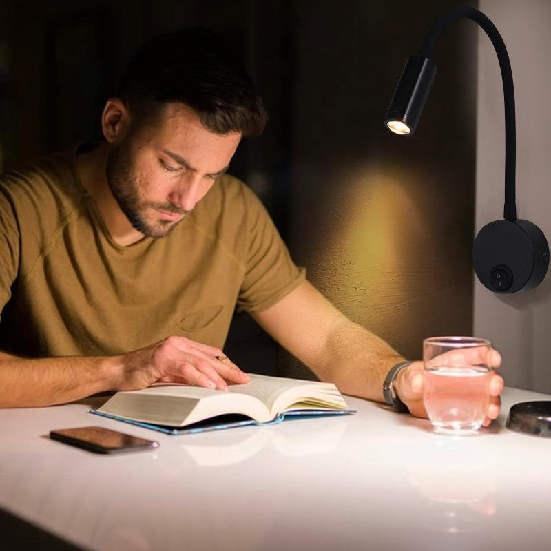 Luz de parede LED ajustável com pescoço de ganso para leitura