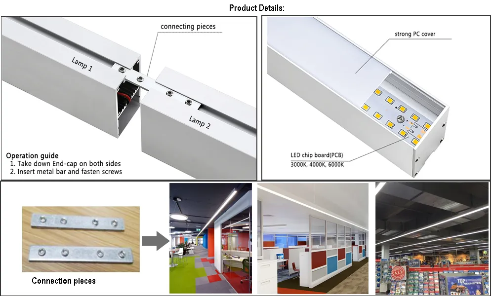 Luminária de Pendente Linear LED para Iluminação Interna