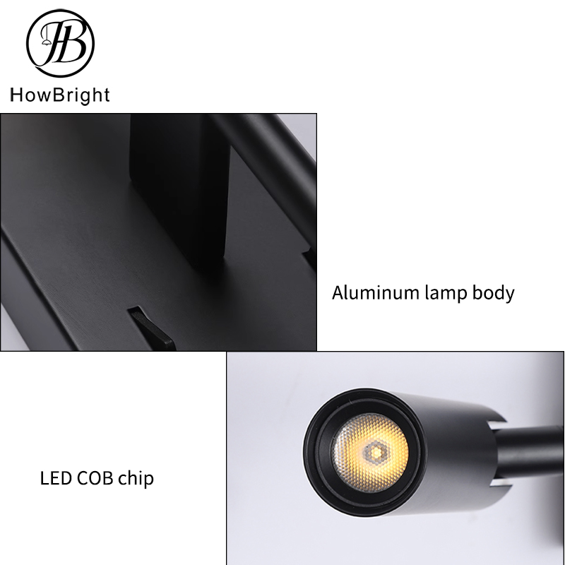 Luz de Parede LED Interna Ajustável para Canto de Cama Montada na Parede 6W Lâmpada Preta Branca com Interruptor para Leitura