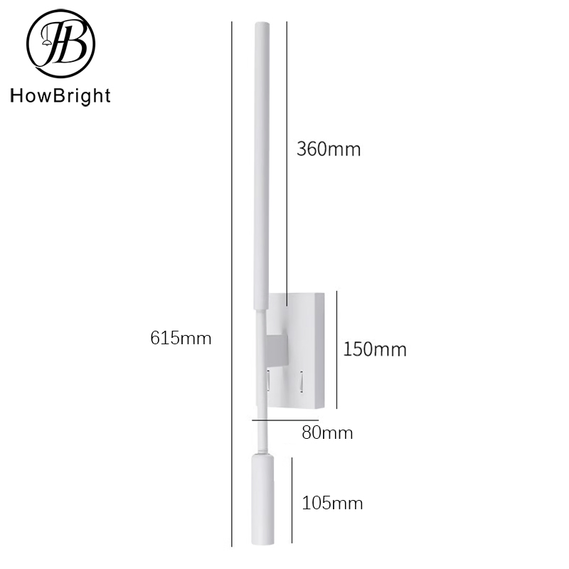 Luz de Parede LED Interna Ajustável para Canto de Cama Montada na Parede 6W Lâmpada Preta Branca com Interruptor para Leitura
