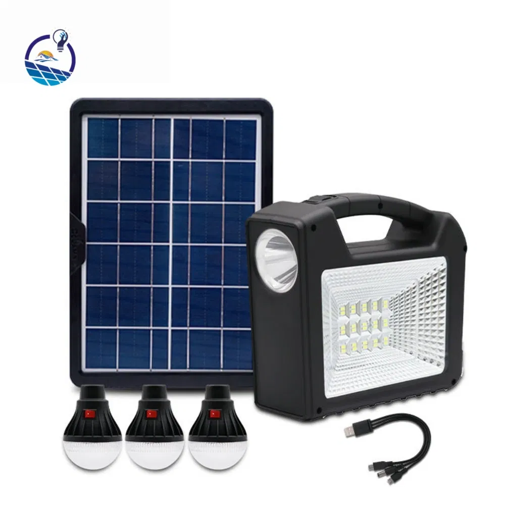 Portable Solar Emergency LED Lighting Kit USB Port Solar Panel 10000mAh Rechargeable Battery Pack for Home Landscape Road