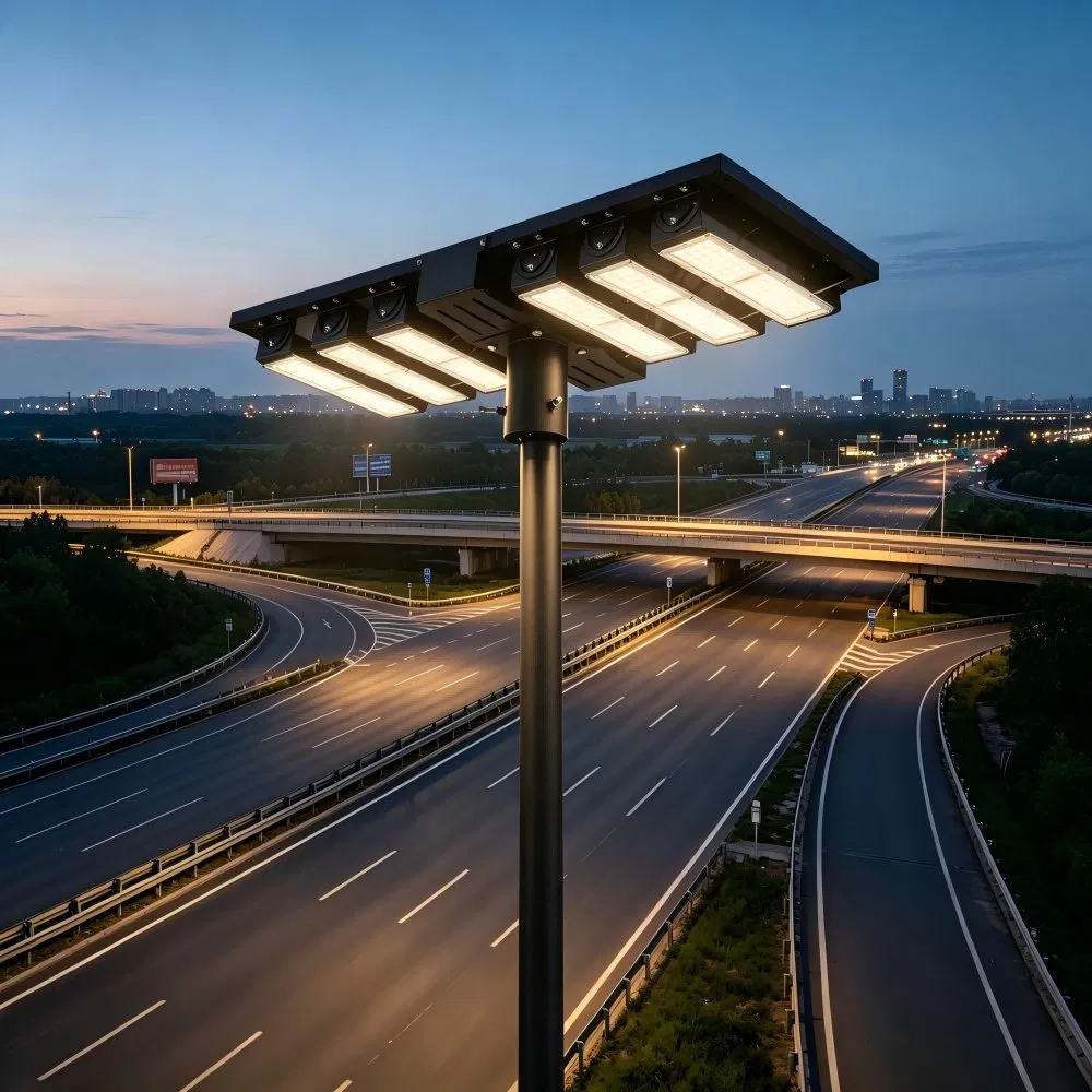 Luz de Rua Solar Integrada em Alumínio Espacial com 5054 LED de Alto Lúmen 160lm/W Lâmpada Ajustável