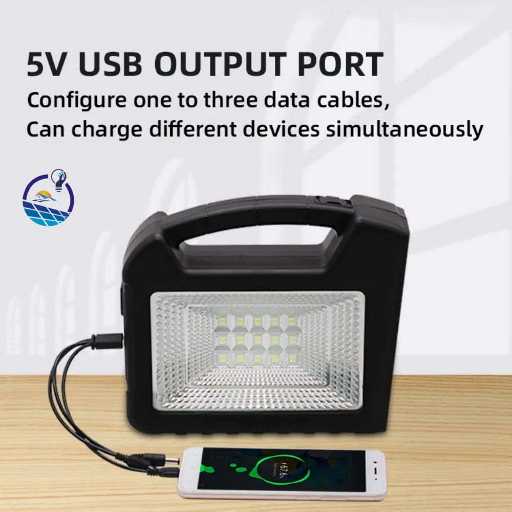 Portable Solar Emergency LED Lighting Kit USB Port Solar Panel 10000mAh Rechargeable Battery Pack for Home Landscape Road