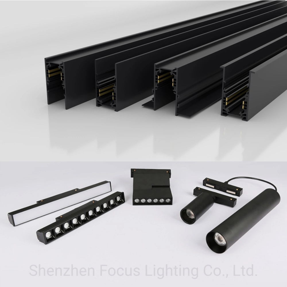DC48V Luzes Magnéticas de Trilho Magnético Linear de Alumínio para Teto Recessado Suspenso Criativo 0.5m 1m 2m 3m Luzes LED Magnéticas de Trilho Iluminação Industrial