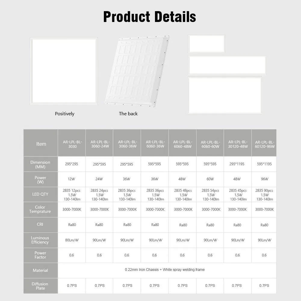 Painel de Luz LED Retroiluminado Elegante 60X60cm para Interiores de Escritórios