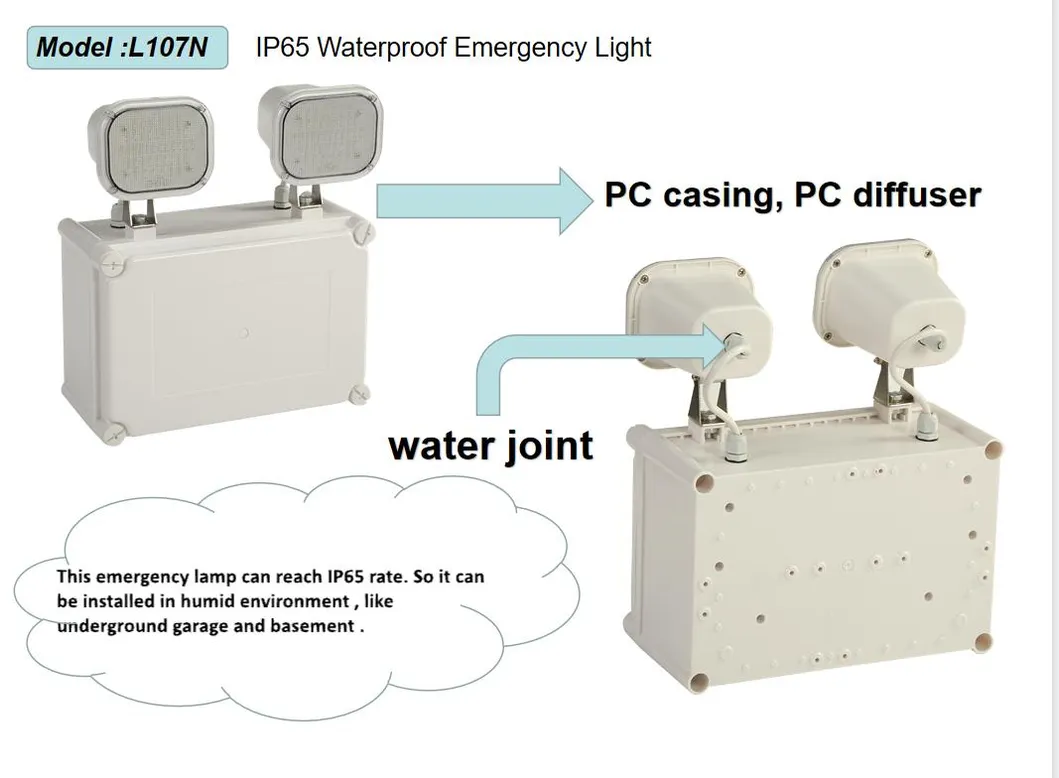 2 X 6W Iluminação de Emergência LED Twin Spot IP65 com Bateria Ni-CD