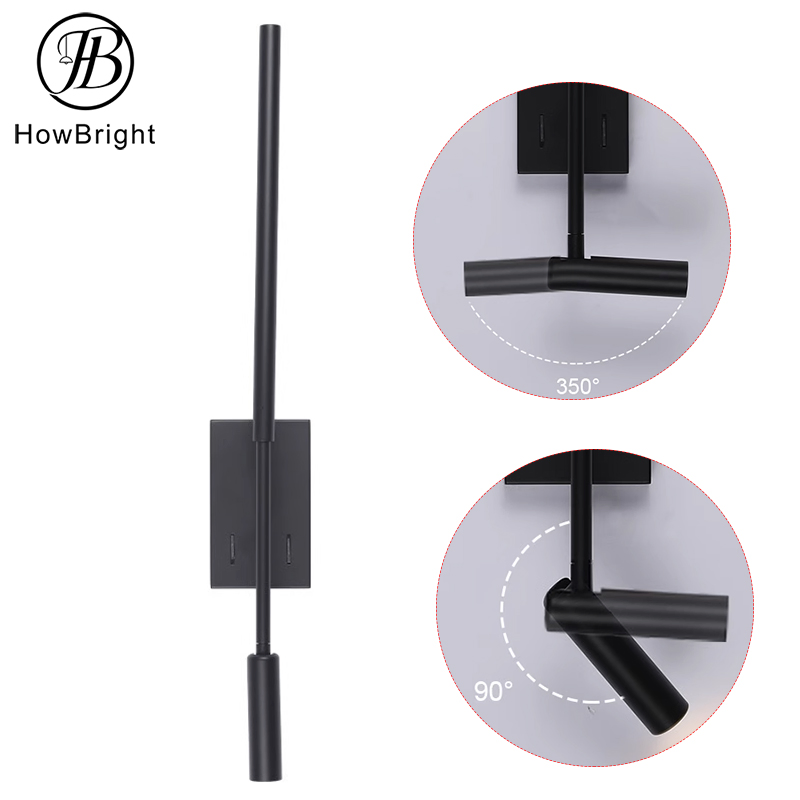 Luz de Parede LED Interna Ajustável para Canto de Cama Montada na Parede 6W Lâmpada Preta Branca com Interruptor para Leitura