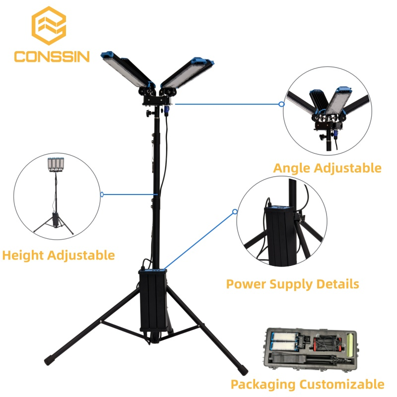 Luz de Tripé LED Conssin Industrial Trabalho Balão Iluminação À Prova D'Água Telescópica Portátil Torre de Luz Móvel