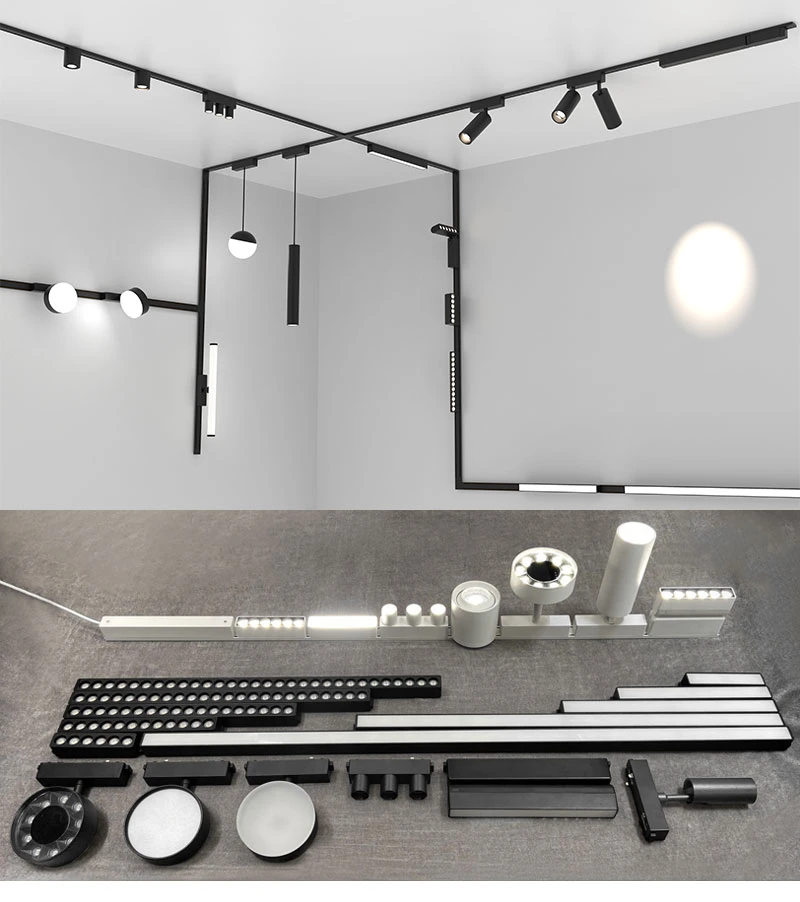 Lustre LED dimmável inteligente de economia de energia com iluminação personalizada, luz de embutir e luz de trilho magnético