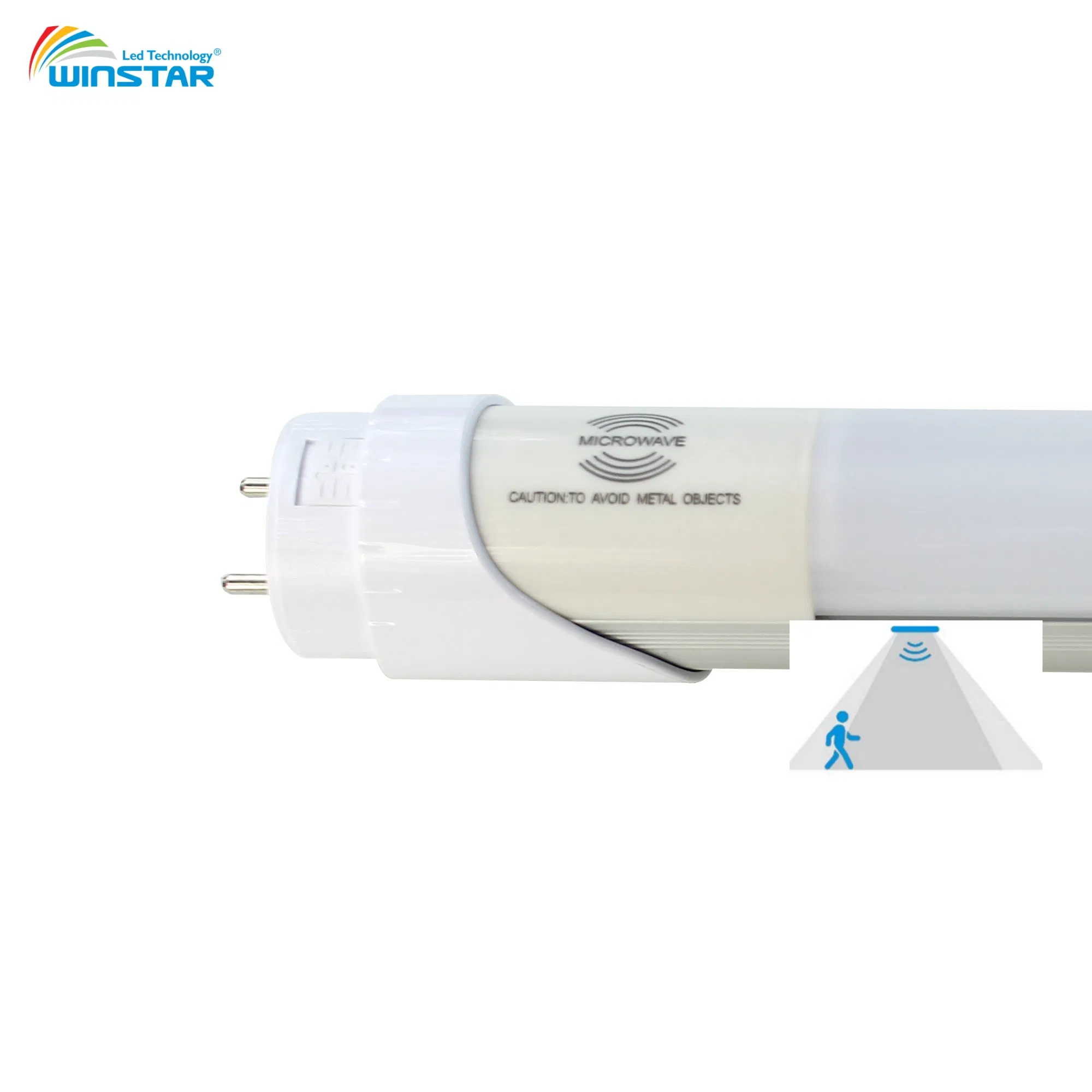 Tubo LED inteligente T8 com sensor de radar de micro-ondas 5.8GHz 360 grau de detecção para iluminação de corredor, escada e armazém, substituição energeticamente eficiente para fluorescente